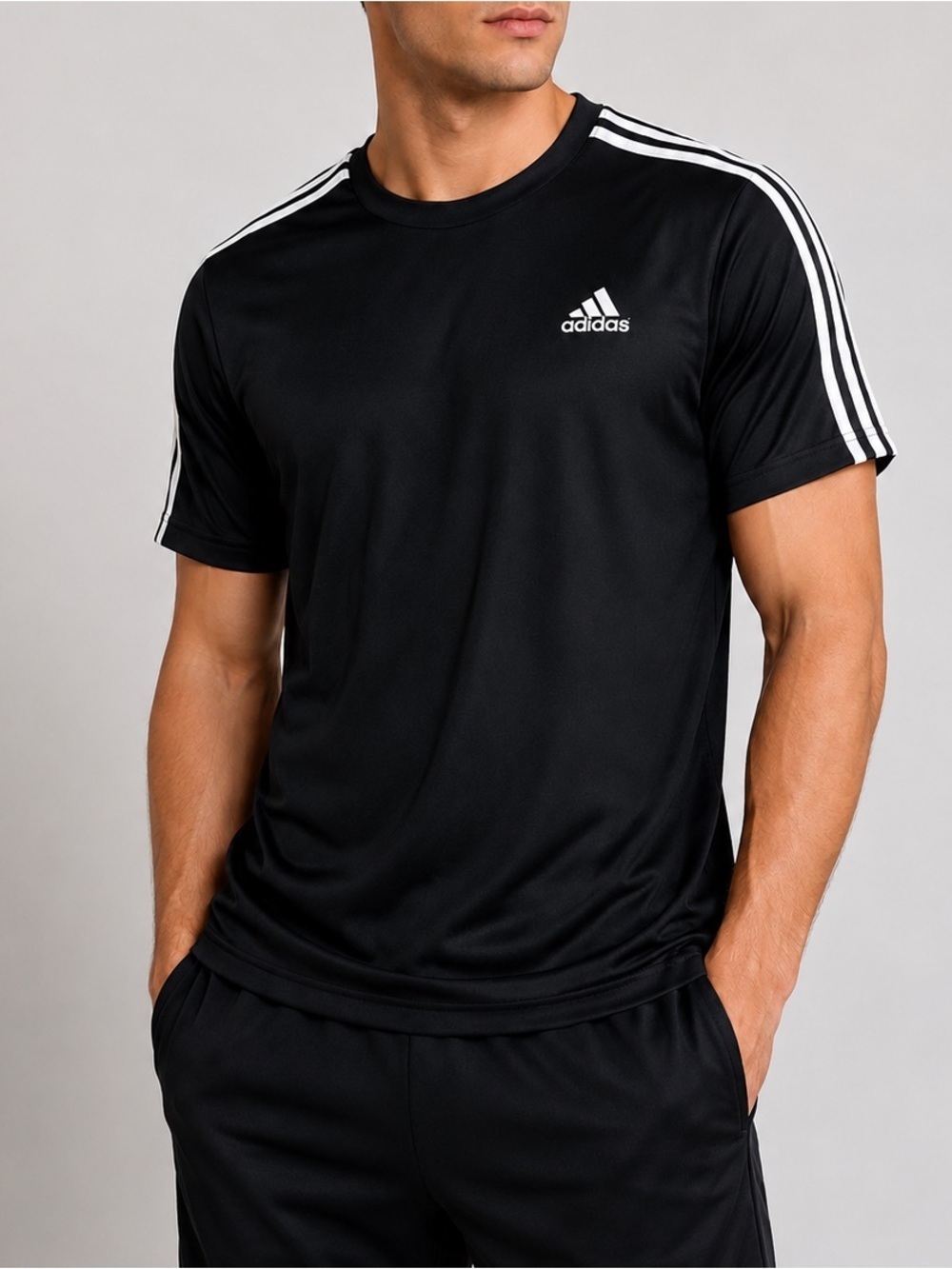 Adidas 3s z Soccer Jersey Side Stripe Round Neck Short Sleeve - Black Medium